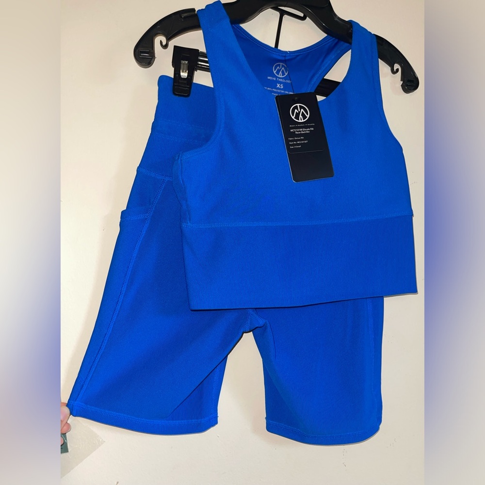 Sz XS Move Theology Royal Blue Ribbed Athletic Set shorts and tank top
